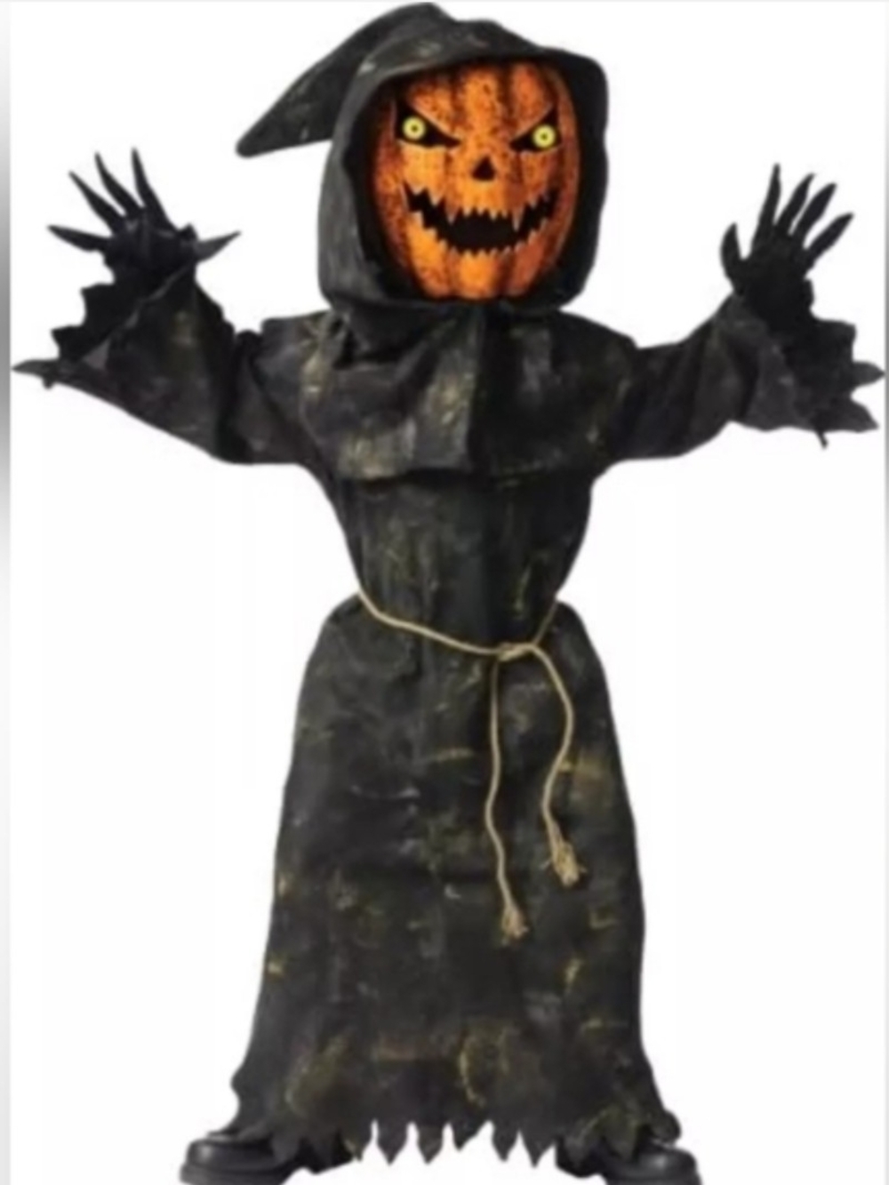 Bobble Pumpkin Head Hooded Kids Costume - Black and Orange Scarecrow